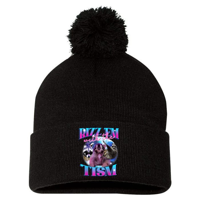 Autism Funny Rizz Em With The Tism Meme Autistic Opossum Pom Pom 12in Knit Beanie