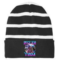 Autism Funny Rizz Em With The Tism Meme Autistic Opossum Striped Beanie with Solid Band