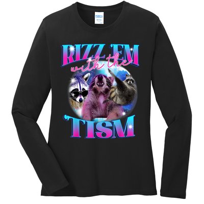 Autism Funny Rizz Em With The Tism Meme Autistic Opossum Ladies Long Sleeve Shirt