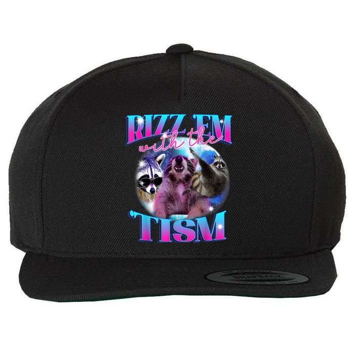 Autism Funny Rizz Em With The Tism Meme Autistic Opossum Wool Snapback Cap