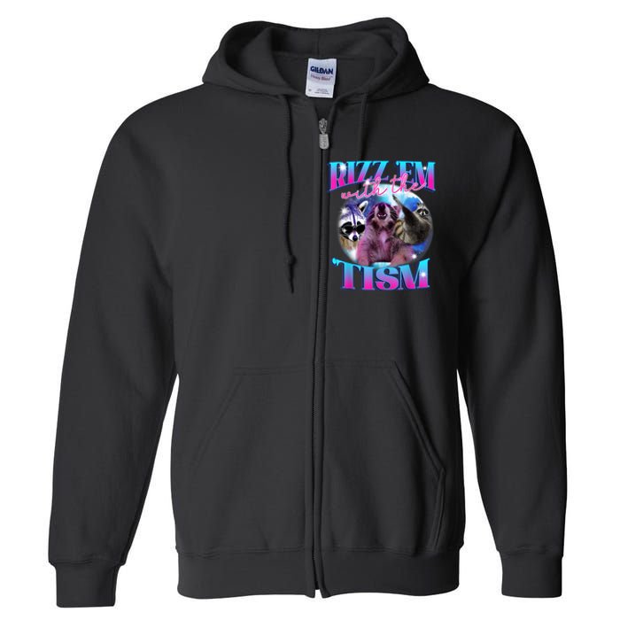 Autism Funny Rizz Em With The Tism Meme Autistic Opossum Full Zip Hoodie