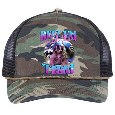 Autism Funny Rizz Em With The Tism Meme Autistic Opossum Retro Rope Trucker Hat Cap