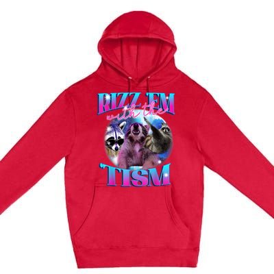 Autism Funny Rizz Em With The Tism Meme Autistic Opossum Premium Pullover Hoodie