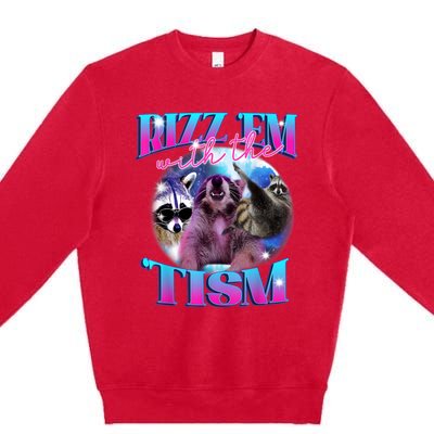 Autism Funny Rizz Em With The Tism Meme Autistic Opossum Premium Crewneck Sweatshirt