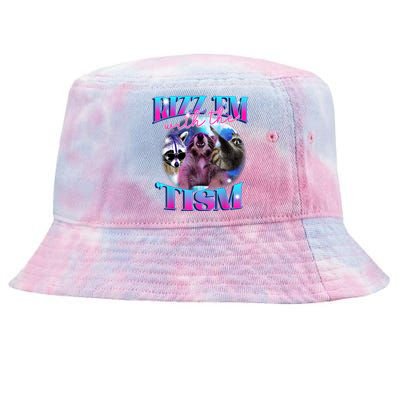 Autism Funny Rizz Em With The Tism Meme Autistic Opossum Tie-Dyed Bucket Hat