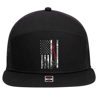 American Flag Rifle Antler Vintage Deer Hunting Hunter Gift 7 Panel Mesh Trucker Snapback Hat