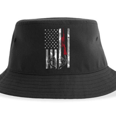 American Flag Rifle Antler Vintage Deer Hunting Hunter Gift Sustainable Bucket Hat