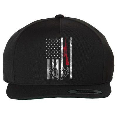 American Flag Rifle Antler Vintage Deer Hunting Hunter Gift Wool Snapback Cap