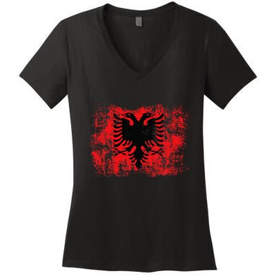 Albanian Flag Retro Proud Albanian Patriot Albania Women's V-Neck T-Shirt