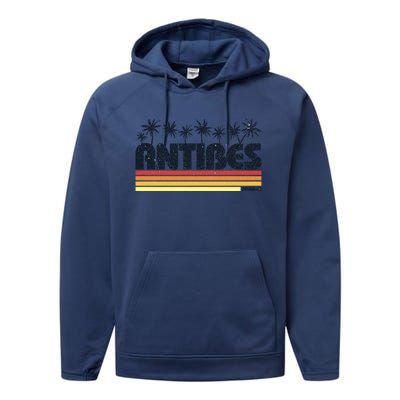 Antibes France Retro Tourism Gift Performance Fleece Hoodie