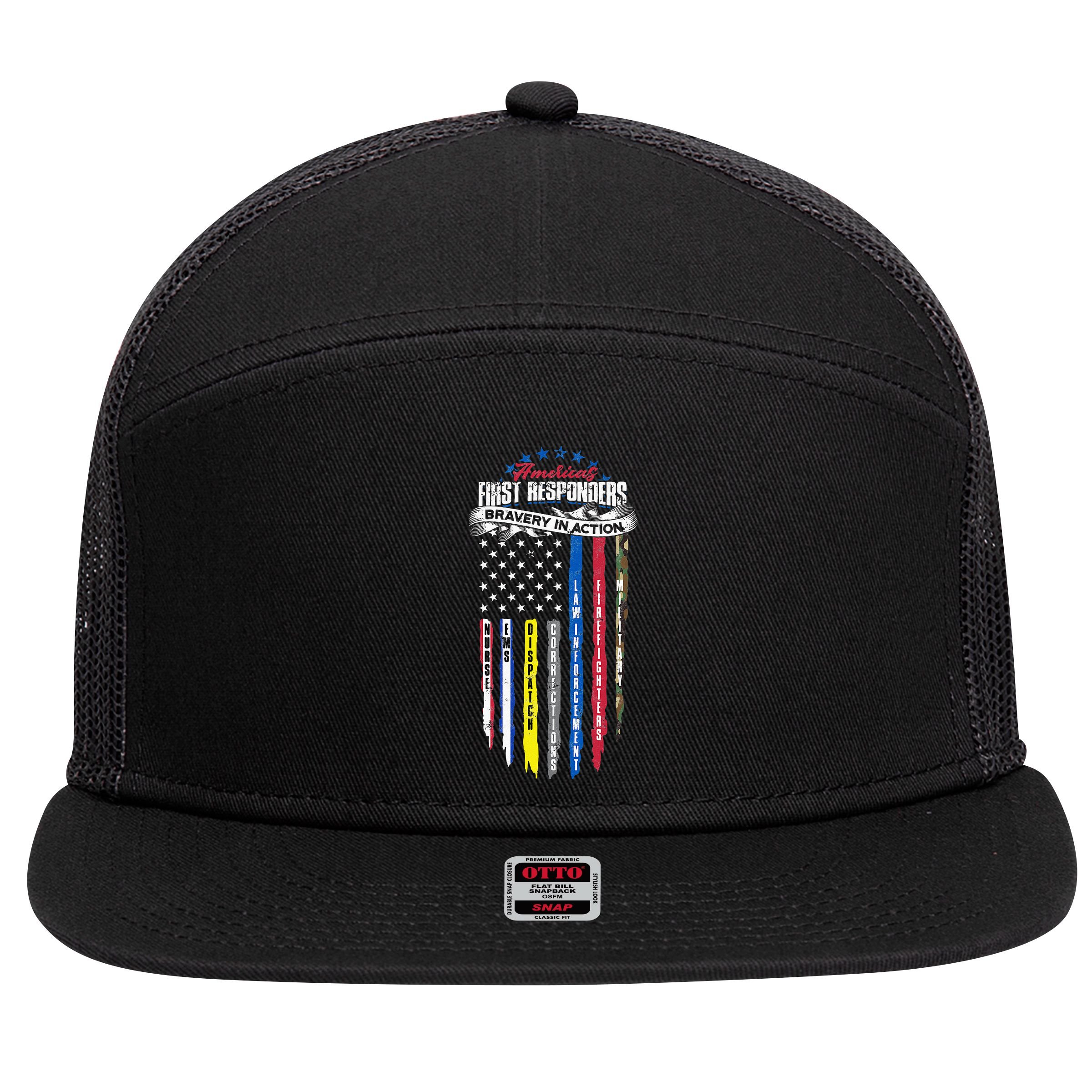 Americas First Responder Bravery In Action Nurse EMS 7 Panel Mesh Trucker Snapback Hat