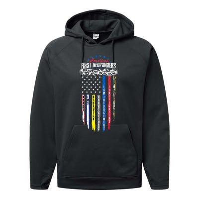 Americas First Responder Bravery In Action Nurse EMS Performance Fleece Hoodie