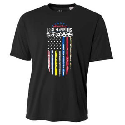 Americas First Responder Bravery In Action Nurse EMS Cooling Performance Crew T-Shirt