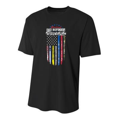 Americas First Responder Bravery In Action Nurse EMS Youth Performance Sprint T-Shirt