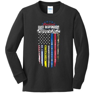 Americas First Responder Bravery In Action Nurse EMS Kids Long Sleeve Shirt