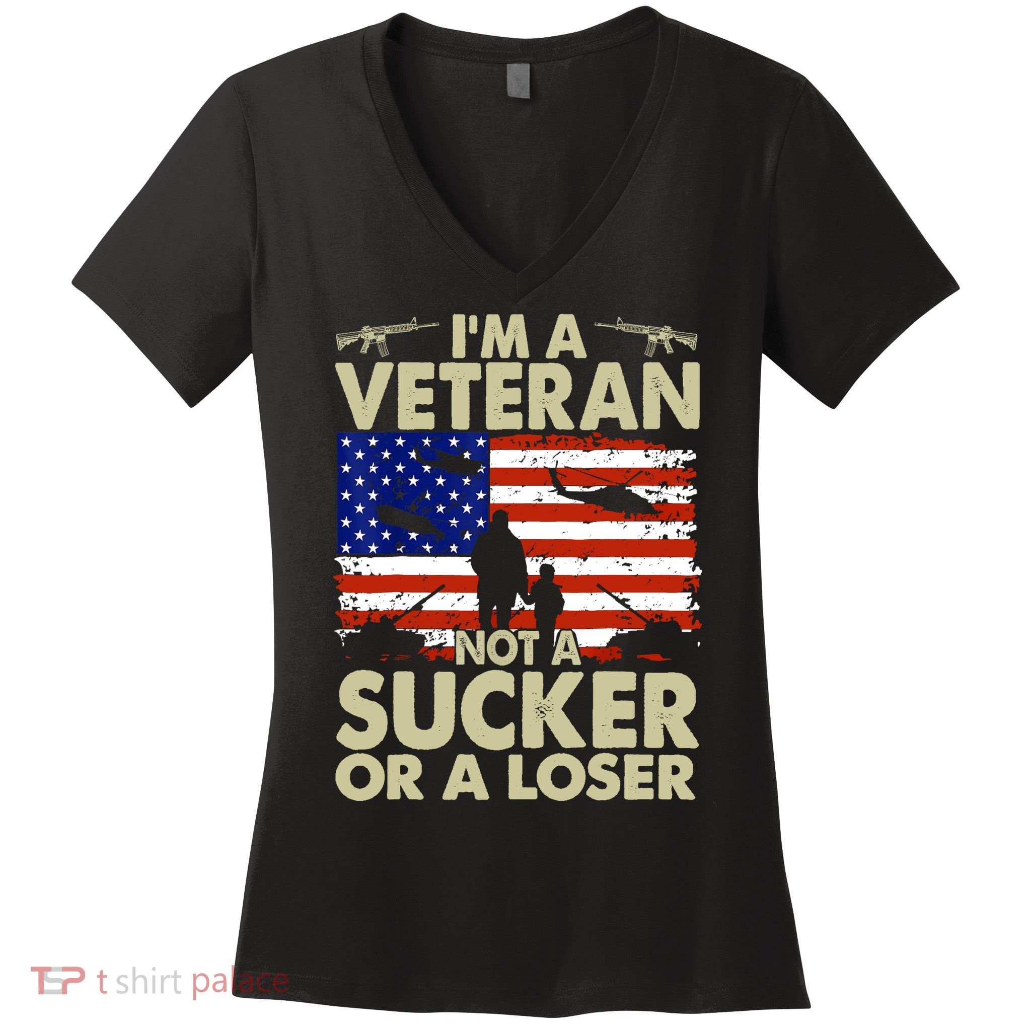 American Flag Retro Im Veteran Not A Sucker Or A Loser Gift Women's V-Neck T-Shirt