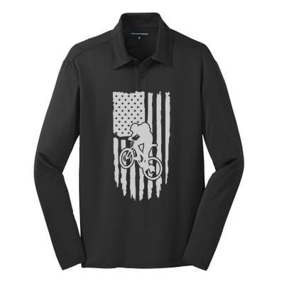 American Flag Road Biking Cycling Apparel Bicycle Cycling Gift Silk Touch Performance Long Sleeve Polo