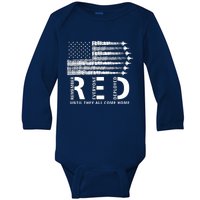 American Flag Red Friday Remember Everyone Deployed Military Baby Long Sleeve Bodysuit