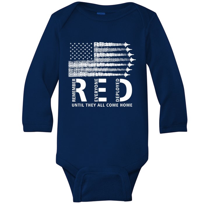 American Flag Red Friday Remember Everyone Deployed Military Baby Long Sleeve Bodysuit