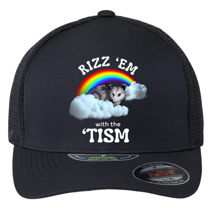 Autism Funny Rizz Em With The Tism Meme Autistic Opossum Flexfit Unipanel Trucker Cap