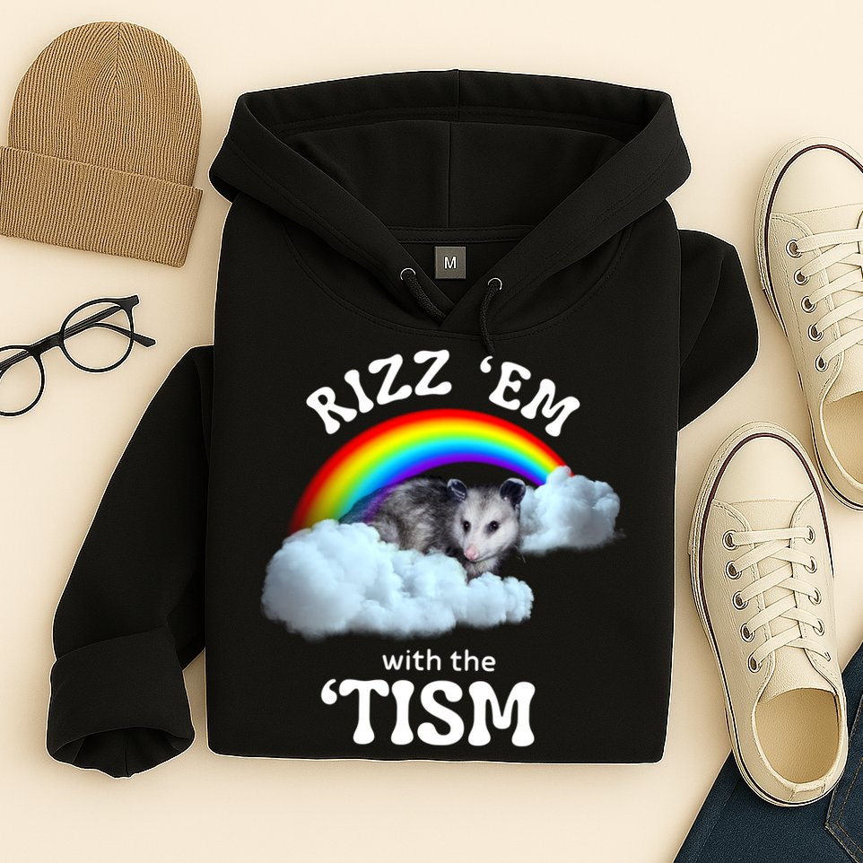 Autism Funny Rizz Em With The Tism Meme Autistic Opossum Hoodie