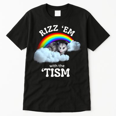 Autism Funny Rizz Em With The Tism Meme Autistic Opossum Tall T-Shirt