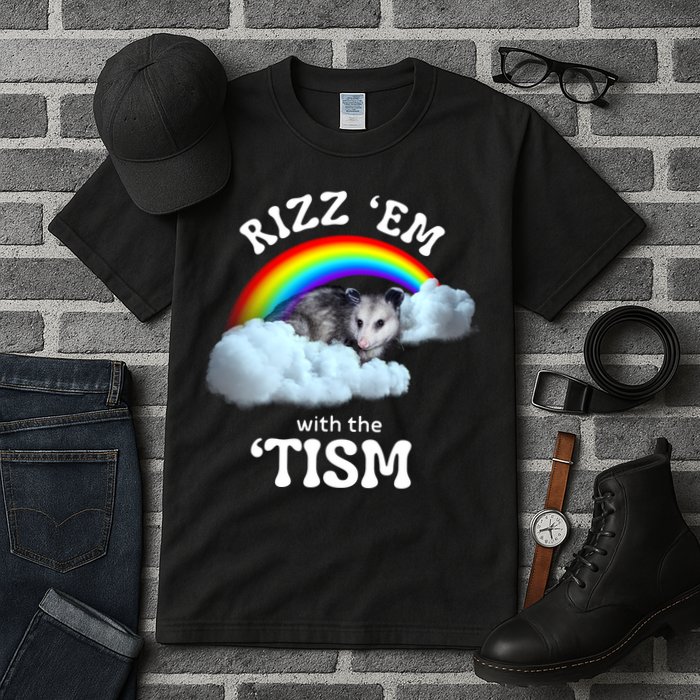Autism Funny Rizz Em With The Tism Meme Autistic Opossum Tall T-Shirt