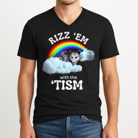Autism Funny Rizz Em With The Tism Meme Autistic Opossum V-Neck T-Shirt
