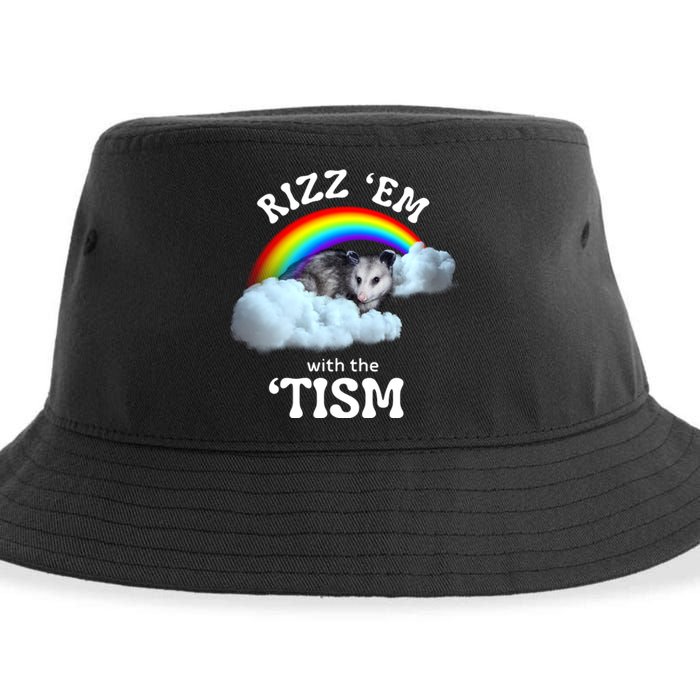 Autism Funny Rizz Em With The Tism Meme Autistic Opossum Sustainable Bucket Hat