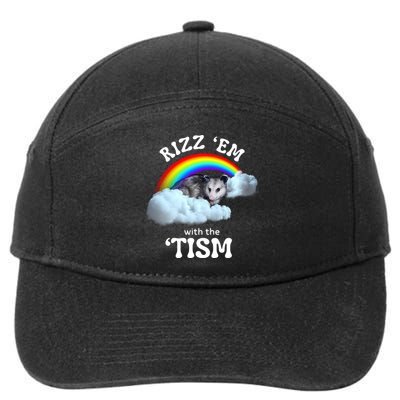 Autism Funny Rizz Em With The Tism Meme Autistic Opossum 7-Panel Snapback Hat