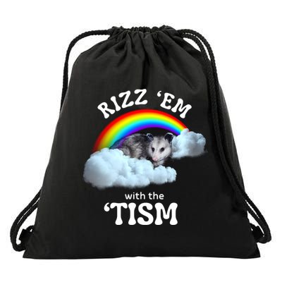 Autism Funny Rizz Em With The Tism Meme Autistic Opossum Drawstring Bag