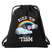 Autism Funny Rizz Em With The Tism Meme Autistic Opossum Drawstring Bag