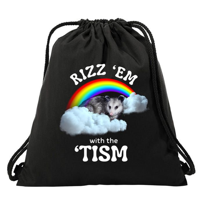 Autism Funny Rizz Em With The Tism Meme Autistic Opossum Drawstring Bag