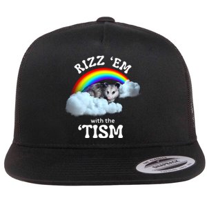 Autism Funny Rizz Em With The Tism Meme Autistic Opossum Flat Bill Trucker Hat