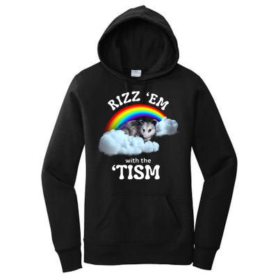 Autism Funny Rizz Em With The Tism Meme Autistic Opossum Women's Pullover Hoodie