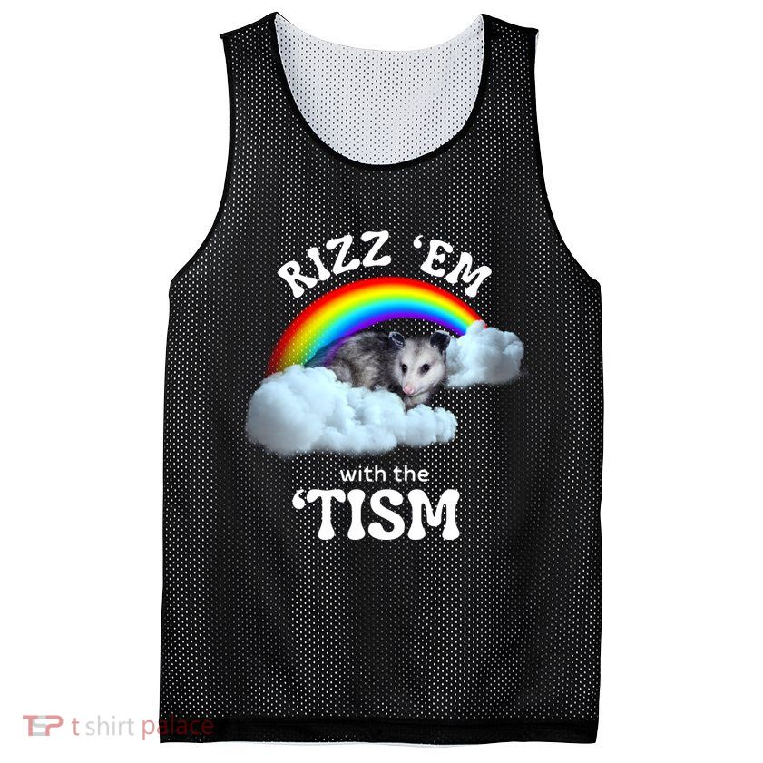 Autism Funny Rizz Em With The Tism Meme Autistic Opossum Mesh Reversible Basketball Jersey Tank