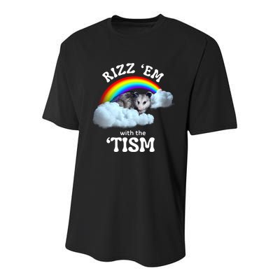 Autism Funny Rizz Em With The Tism Meme Autistic Opossum Youth Performance Sprint T-Shirt