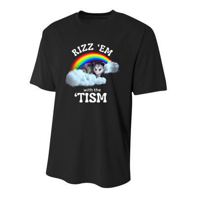 Autism Funny Rizz Em With The Tism Meme Autistic Opossum Youth Performance Sprint T-Shirt