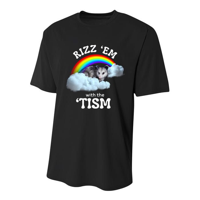 Autism Funny Rizz Em With The Tism Meme Autistic Opossum Youth Performance Sprint T-Shirt