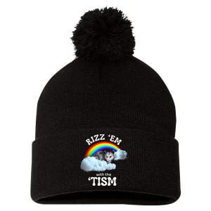 Autism Funny Rizz Em With The Tism Meme Autistic Opossum Pom Pom 12in Knit Beanie