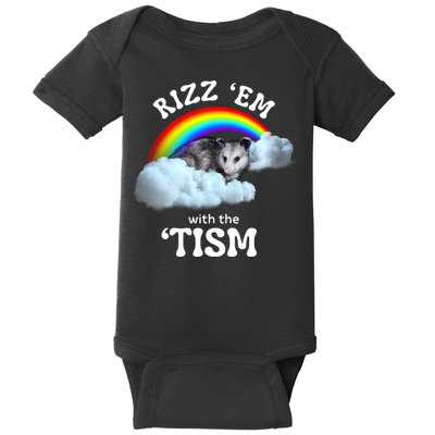 Autism Funny Rizz Em With The Tism Meme Autistic Opossum Baby Bodysuit