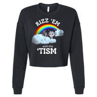 Autism Funny Rizz Em With The Tism Meme Autistic Opossum Cropped Pullover Crew