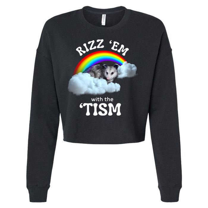 Autism Funny Rizz Em With The Tism Meme Autistic Opossum Cropped Pullover Crew
