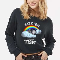 Autism Funny Rizz Em With The Tism Meme Autistic Opossum Cropped Pullover Crew