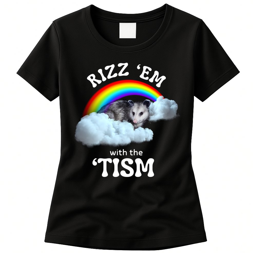 Autism Funny Rizz Em With The Tism Meme Autistic Opossum Womens T-Shirt
