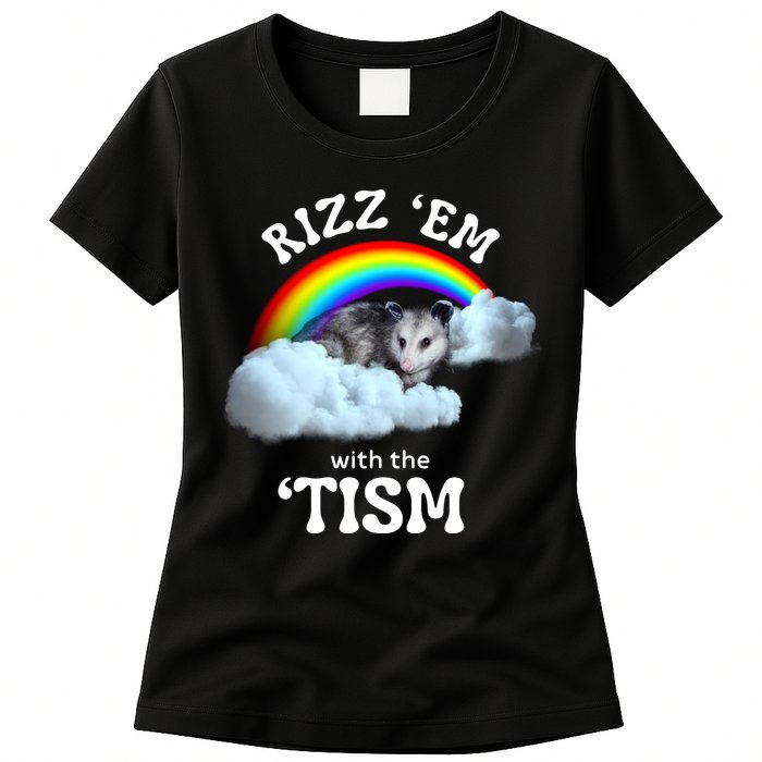 Autism Funny Rizz Em With The Tism Meme Autistic Opossum Womens T-Shirt