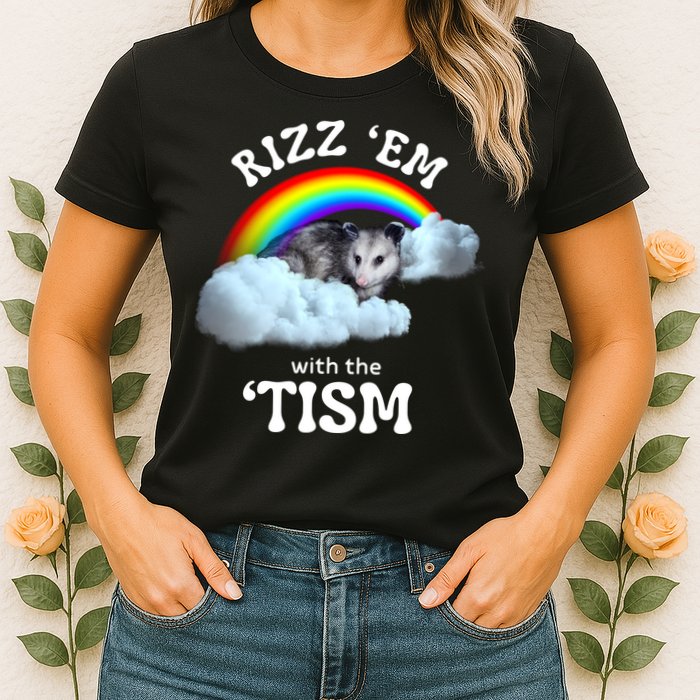 Autism Funny Rizz Em With The Tism Meme Autistic Opossum Womens T-Shirt