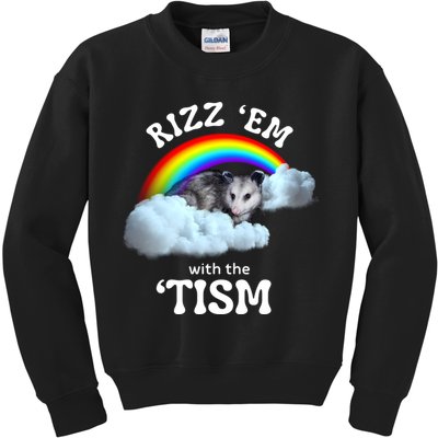 Autism Funny Rizz Em With The Tism Meme Autistic Opossum Kids Sweatshirt