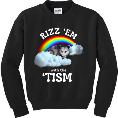 Autism Funny Rizz Em With The Tism Meme Autistic Opossum Kids Sweatshirt