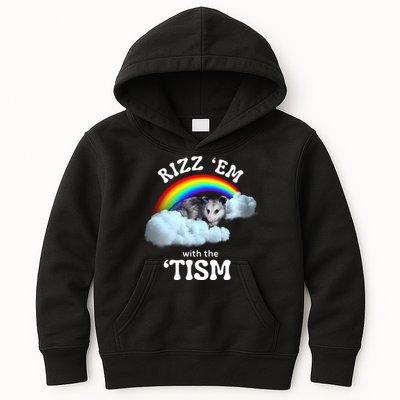 Autism Funny Rizz Em With The Tism Meme Autistic Opossum Kids Hoodie